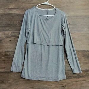 Smallshow Elegant Women's Gray Layered Long Sleeve Maternity Top